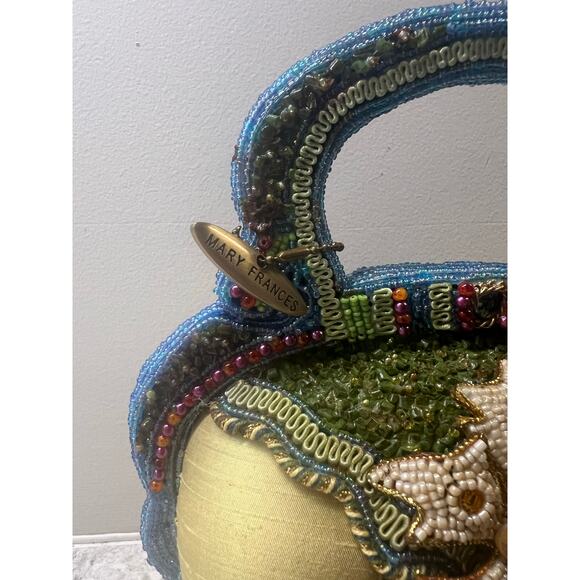 Mary Frances Beaded Handbag Hard Case Purse Jewels Flowers Shells 8 1/2"x 8" JL - Picture 3 of 14